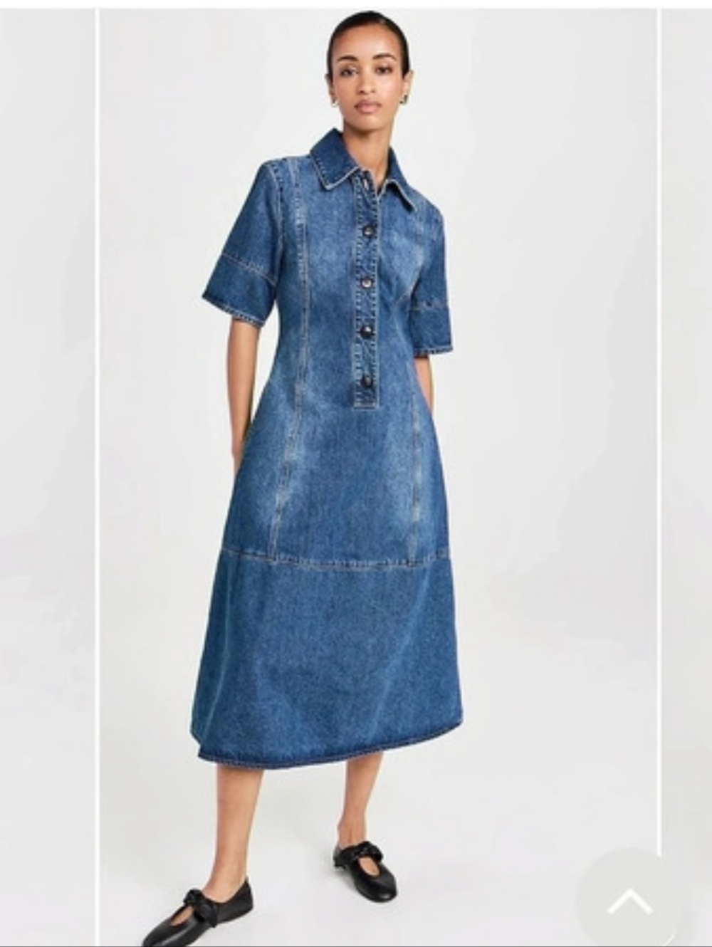 CO Half Placket Dress Denim Midi Dress Size L Great Pre-owned Condition